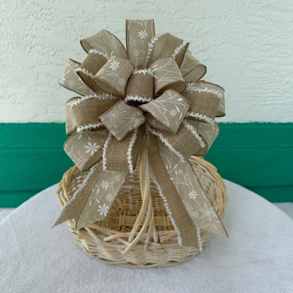 Bows Three Handmade Boho Tan Wired Ribbon Various Sizes